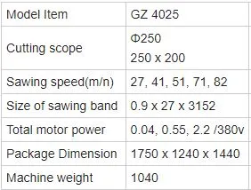 SAXON GZ4025 Horizontal Bandsaw - 250MM